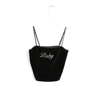 Forever 21 Baby black velvet cropped top crystals Y2K short spaghetti straps new